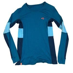 Kari Traa Long Sleeve Baselayer Top Womens Small Blue Crewneck Ski Hike Granola